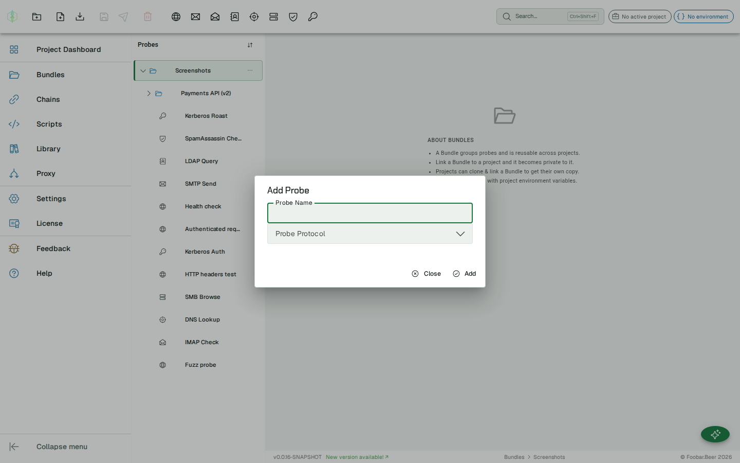 Add probe dialog with HTTP selected