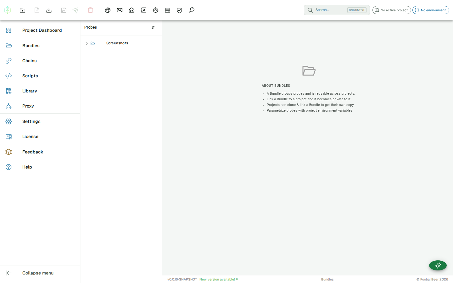Bundles view with New Bundle button