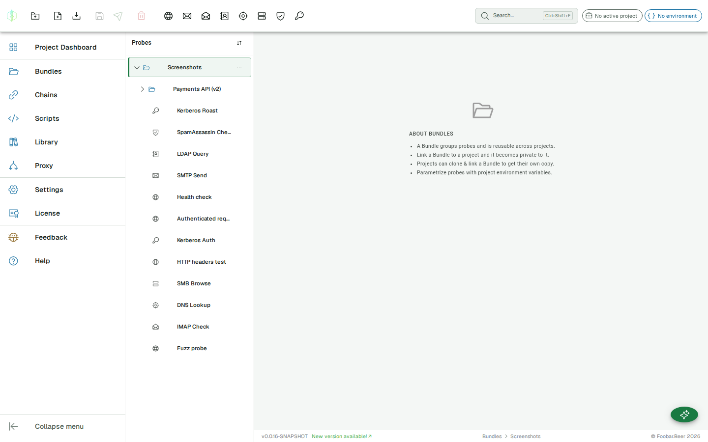 Bundles view — sidebar with bundle list and probes nested inside each bundle