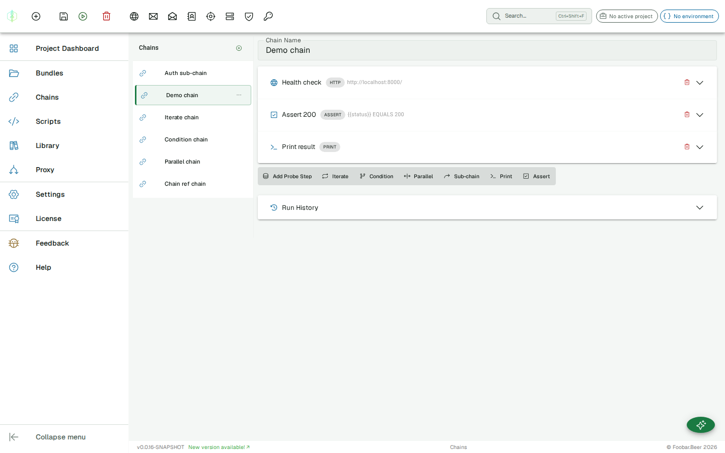 Chain execution results — per-step status and extracted variables