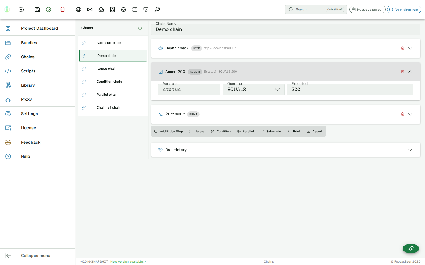 ASSERT step — variable field, operator dropdown, and expected value field