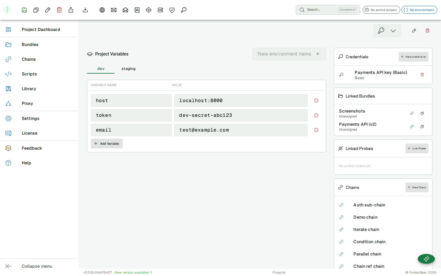 Credential store panel on the Project Dashboard