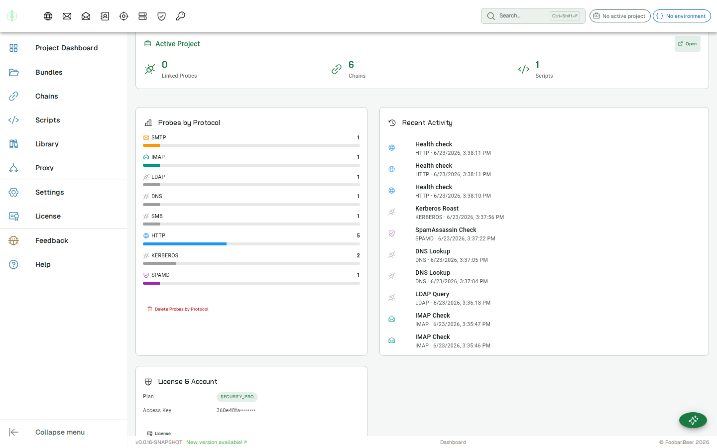 Dashboard license panel showing tier chip