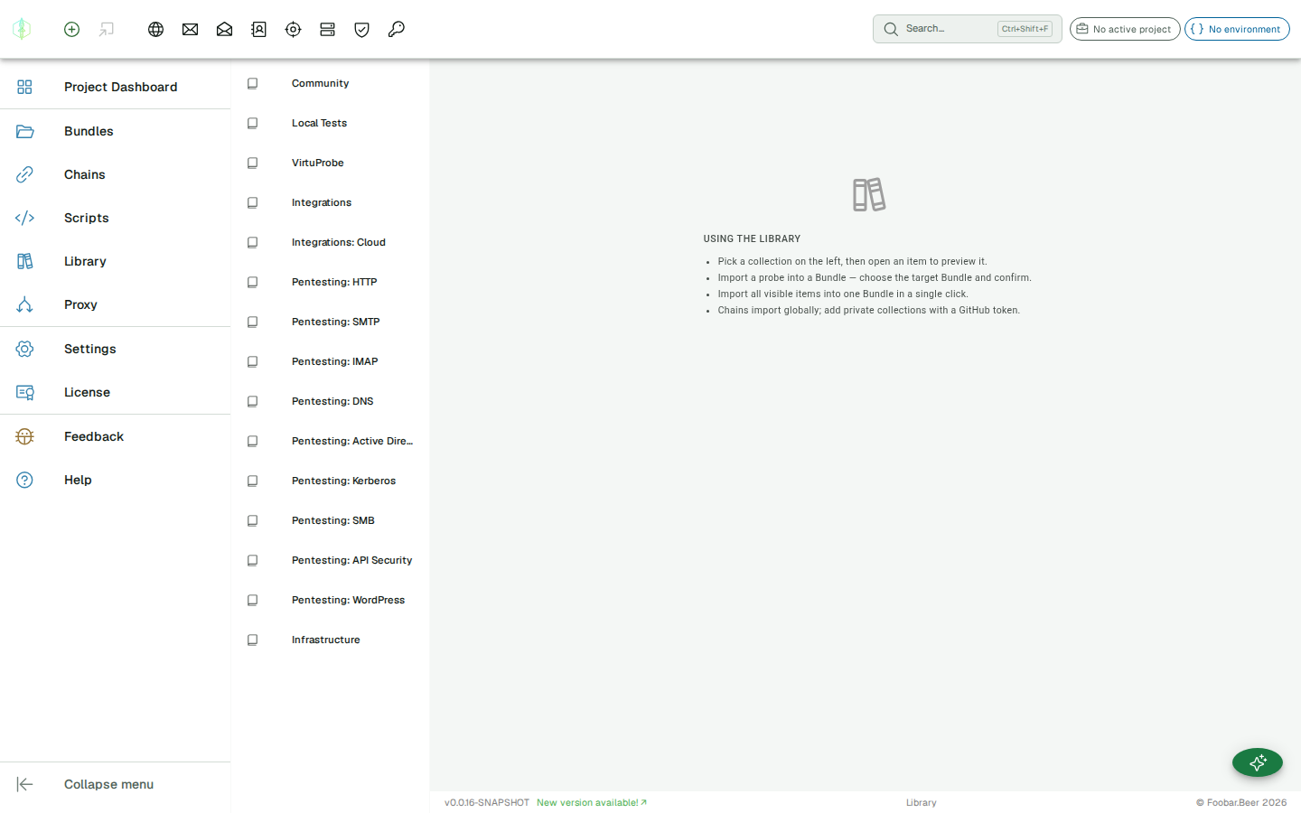 Library — three-pane catalogue: collections, group tree, item grid