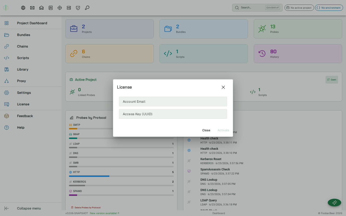 License activation panel