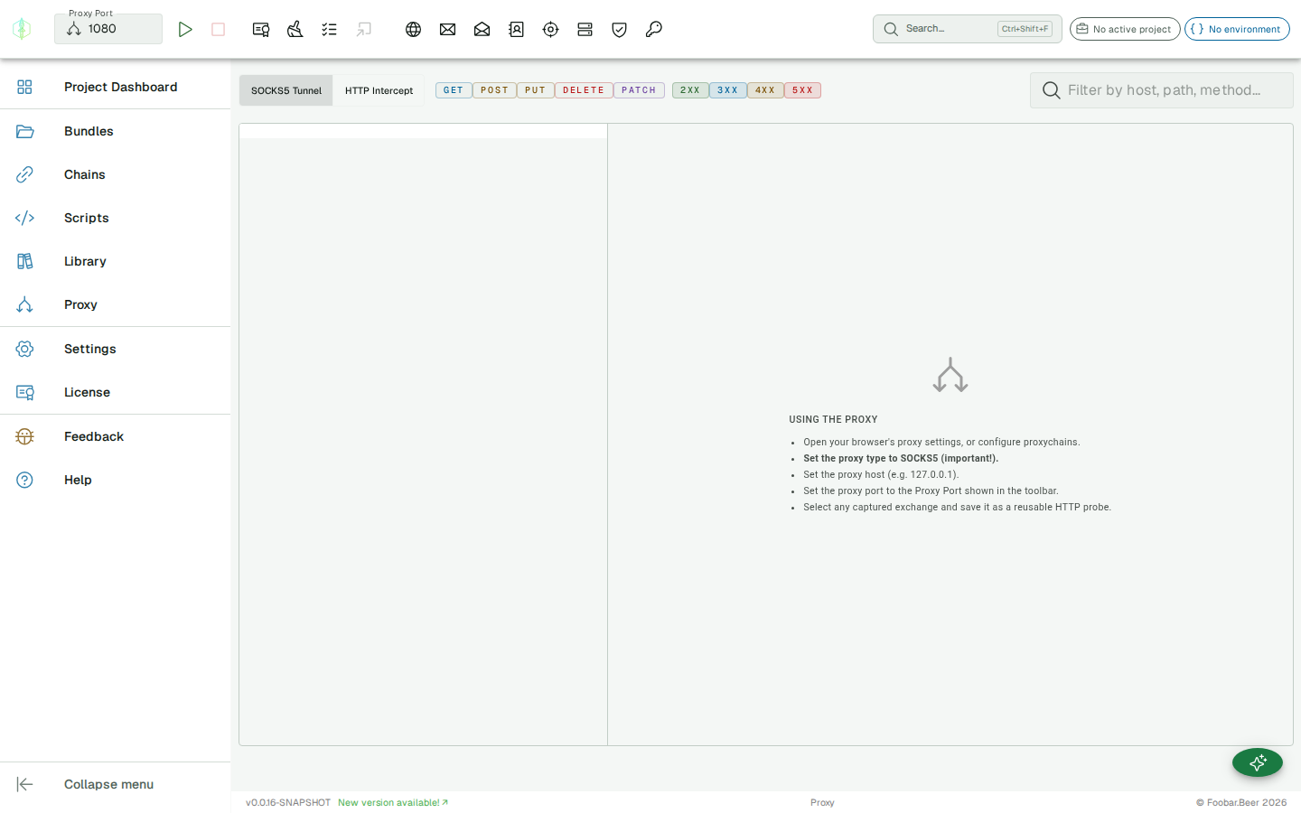 Proxy view — exchange list panel