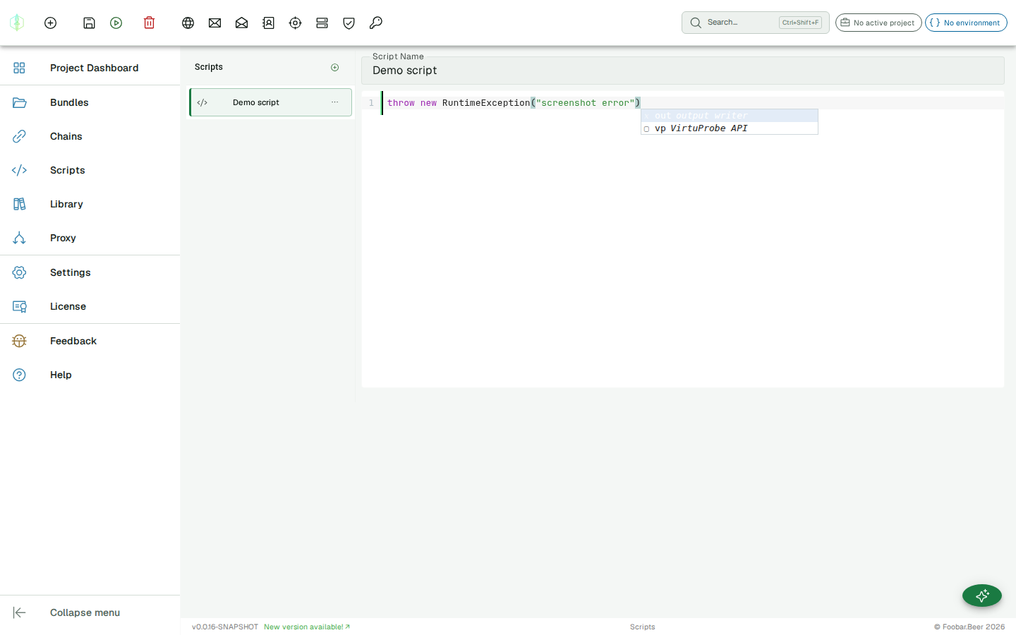 Script error panel showing exception message