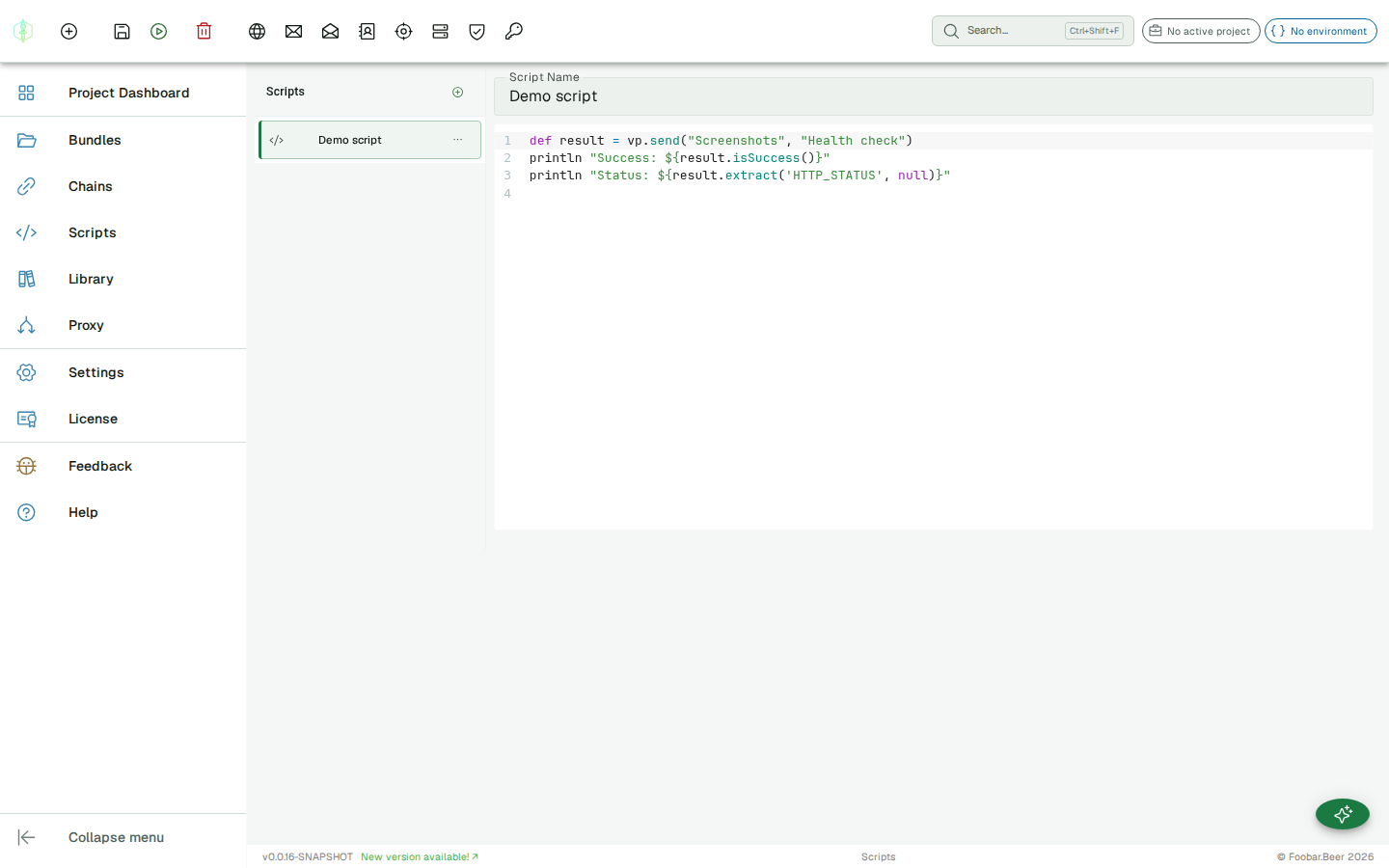 Script output panel showing execution results